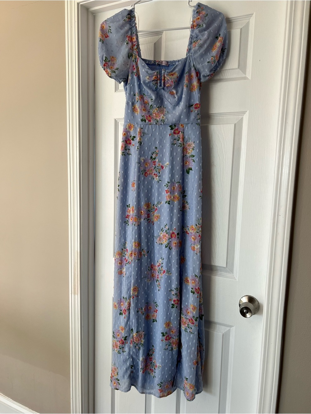 SO Powder Blue Floral Maxi Dress with Puff Sleeves